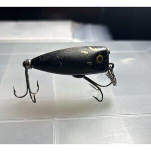 VINTAGE Heddon Chugger Bass Black 2 1/4" Topwater Surface Chug fishing Lure